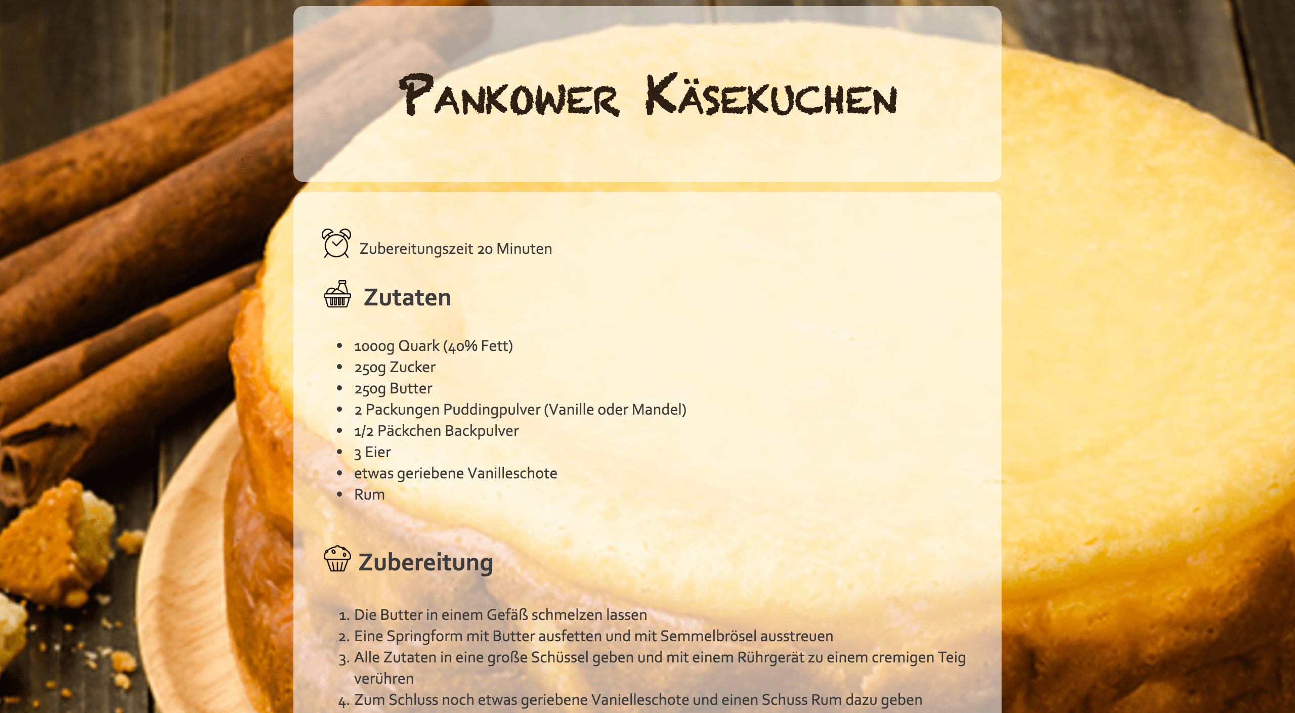 Screenshot of a participant’s recipe